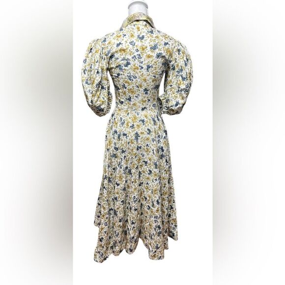 ANOUKI Floral Print Puff Sleeve Midi Dress Prairie Cottagecore Size Small - Picture 10 of 12
